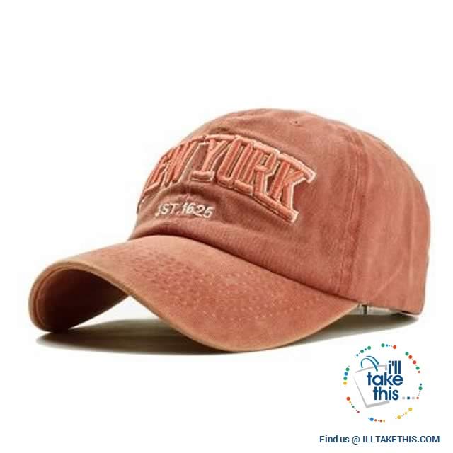 New York embroidery Sand washed 100% cotton baseball caps, Unisex design Caps - 6 Colors