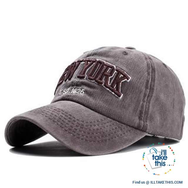 New York embroidery Sand washed 100% cotton baseball caps, Unisex design Caps - 6 Colors