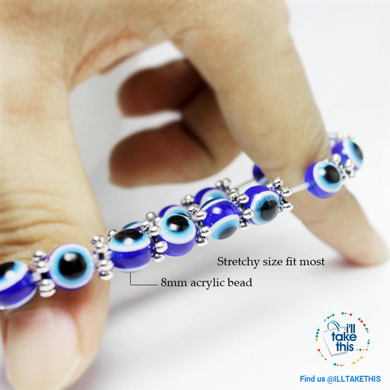 Handmade elasticized Hamsa/Hand of Fatima, evil eye bracelets blue evil eye good Luck bracelet