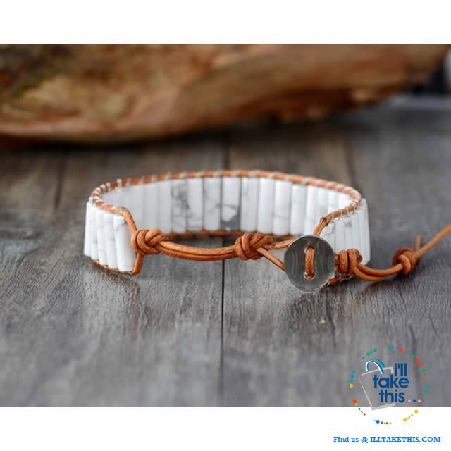 Handmade Natural Stone Single Leather weaved wrap bracelets