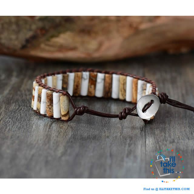 Handmade Natural Stone Single Leather weaved wrap bracelets