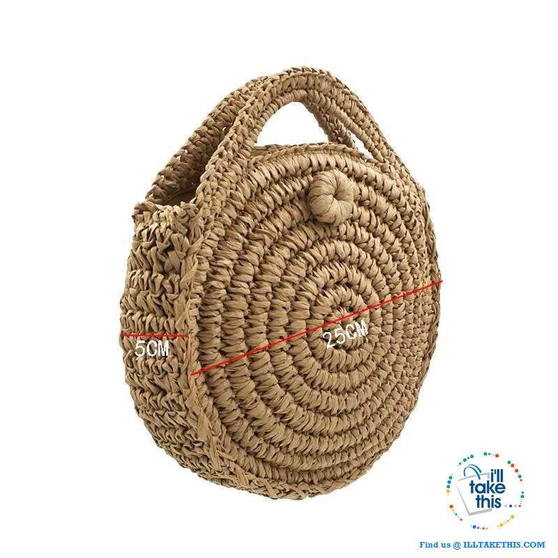 Handwoven Round Rattan?Straw handbag, ideal Crossbody bag coupled with handles - 2 Colors options