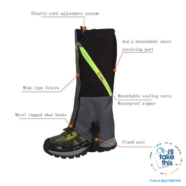 Waterproof Camping, Hiking Snow Leg Gaiters, 2 Layers of protection - 4 Color Options