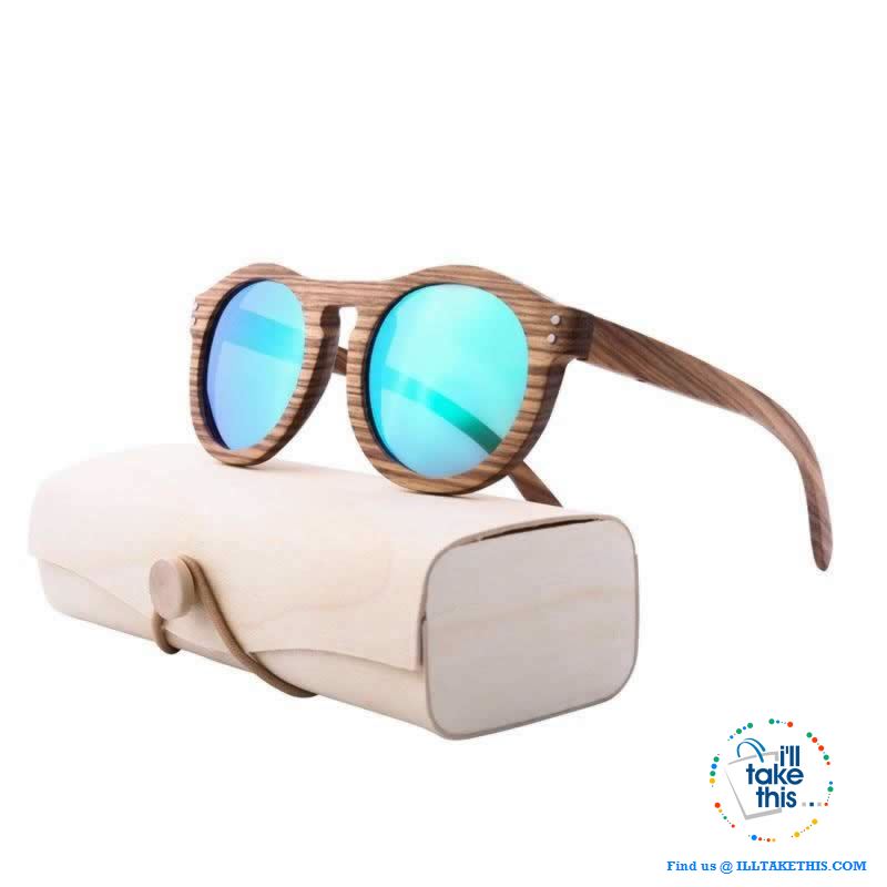 Zebrawood Oval Polarized Wooden Mens or Womens Sunglasses