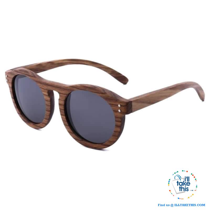 Zebrawood Oval Polarized Wooden Mens or Womens Sunglasses