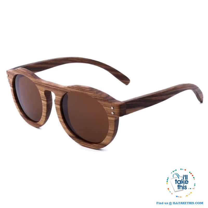 Zebrawood Oval Polarized Wooden Mens or Womens Sunglasses