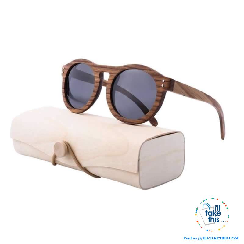 Zebrawood Oval Polarized Wooden Mens or Womens Sunglasses