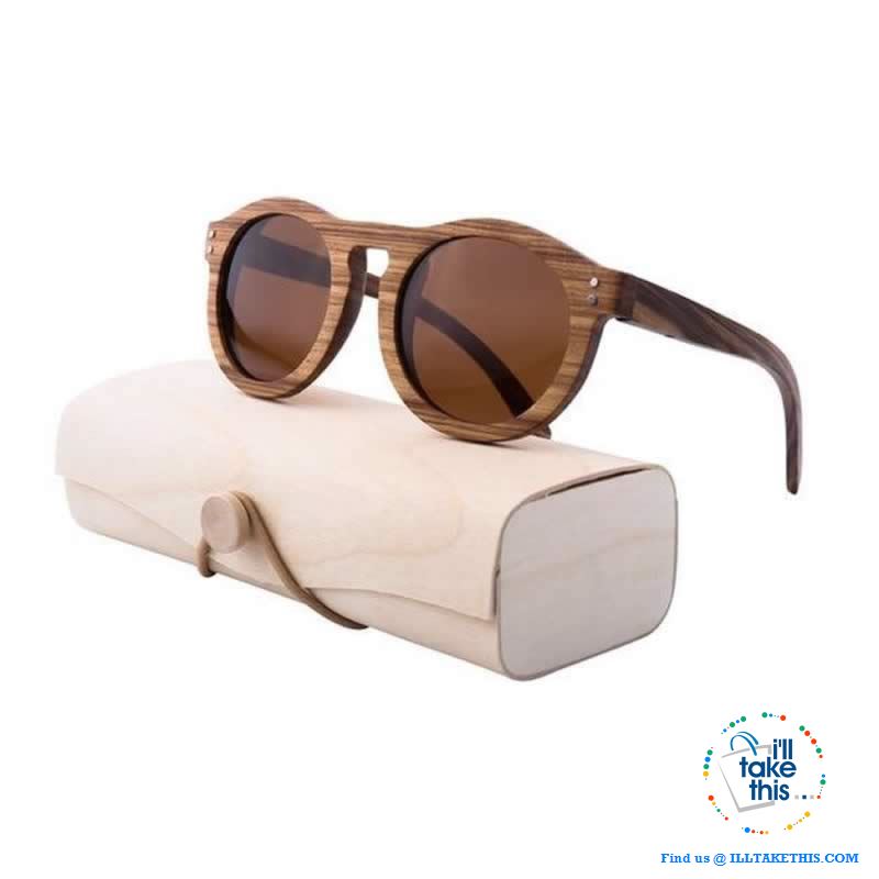 Zebrawood Oval Polarized Wooden Mens or Womens Sunglasses