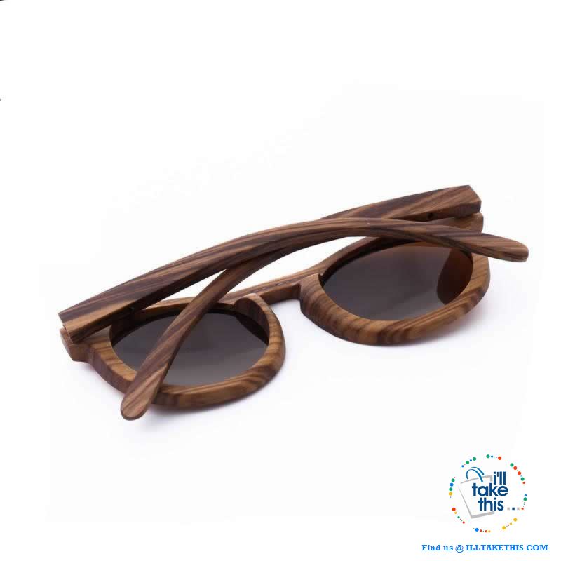 Zebrawood Oval Polarized Wooden Mens or Womens Sunglasses