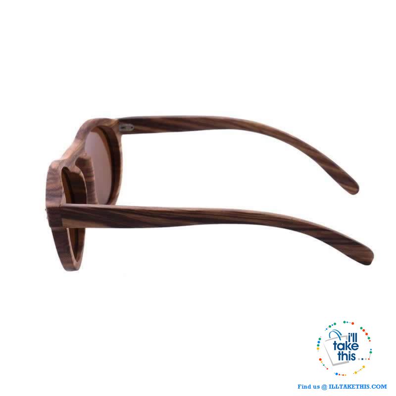 Zebrawood Oval Polarized Wooden Mens or Womens Sunglasses