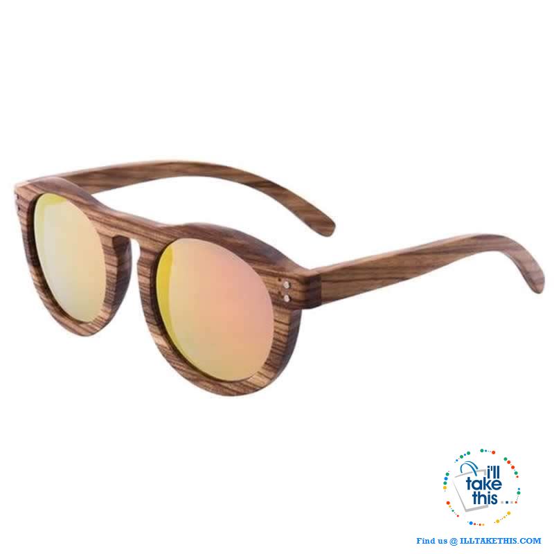 Zebrawood Oval Polarized Wooden Mens or Womens Sunglasses
