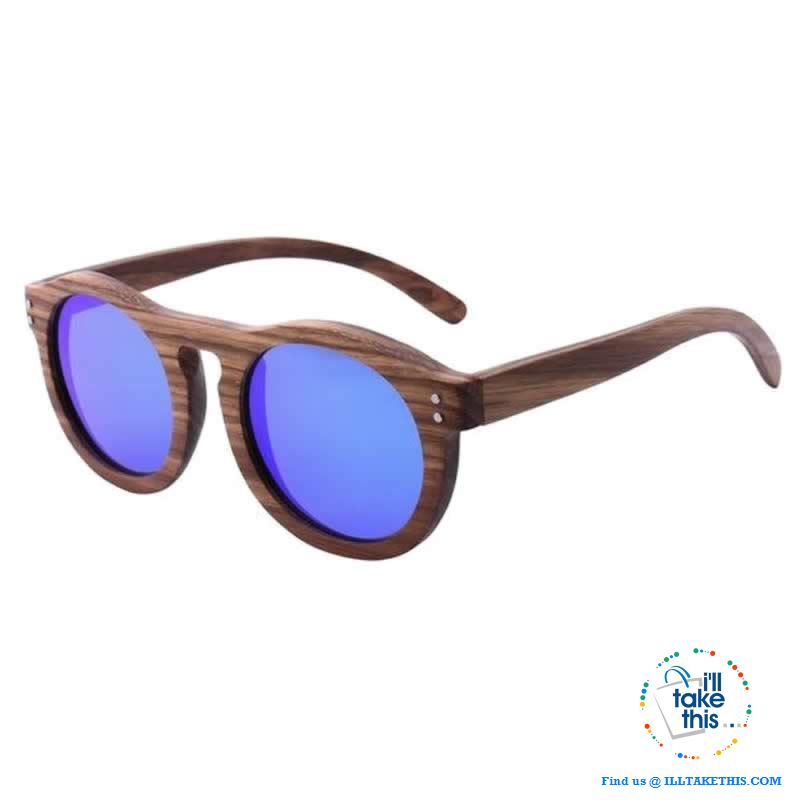 Zebrawood Oval Polarized Wooden Mens or Womens Sunglasses