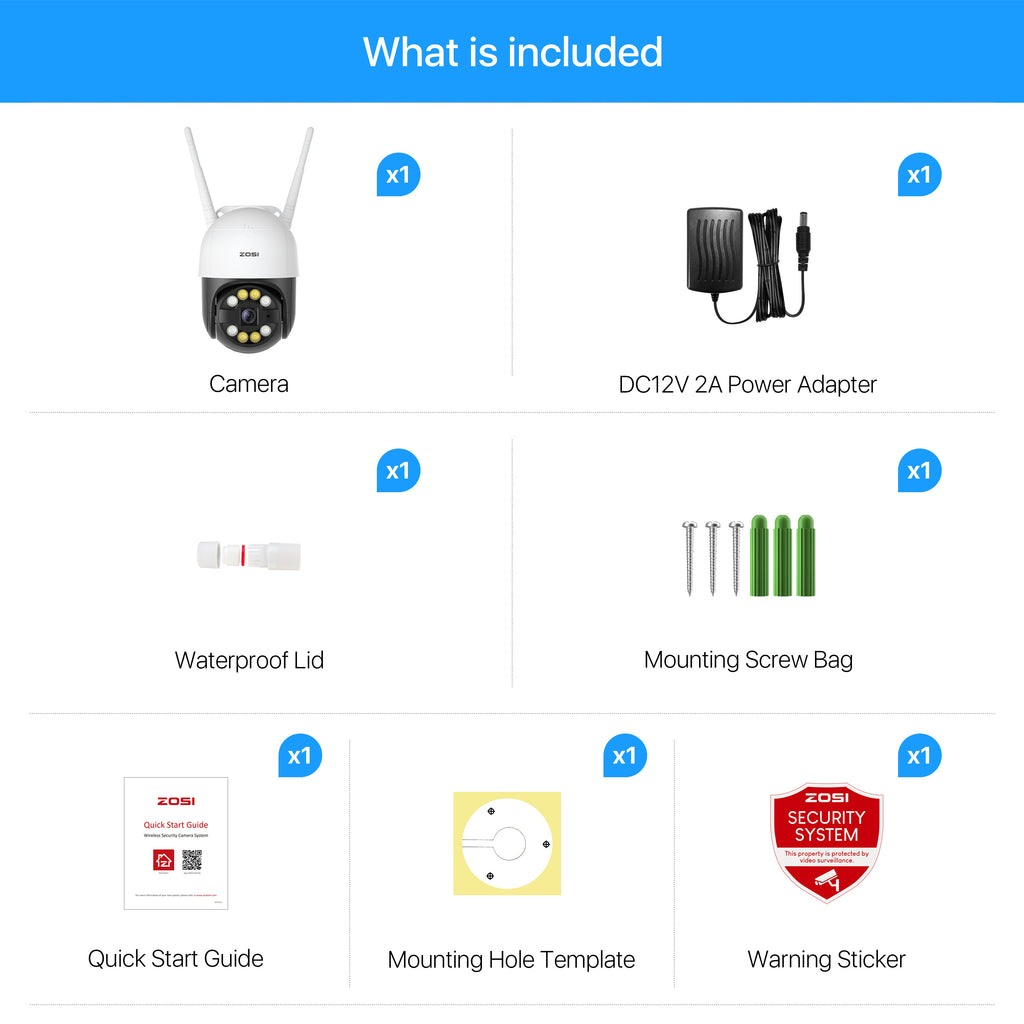 zosi c289 wifi camera package conten