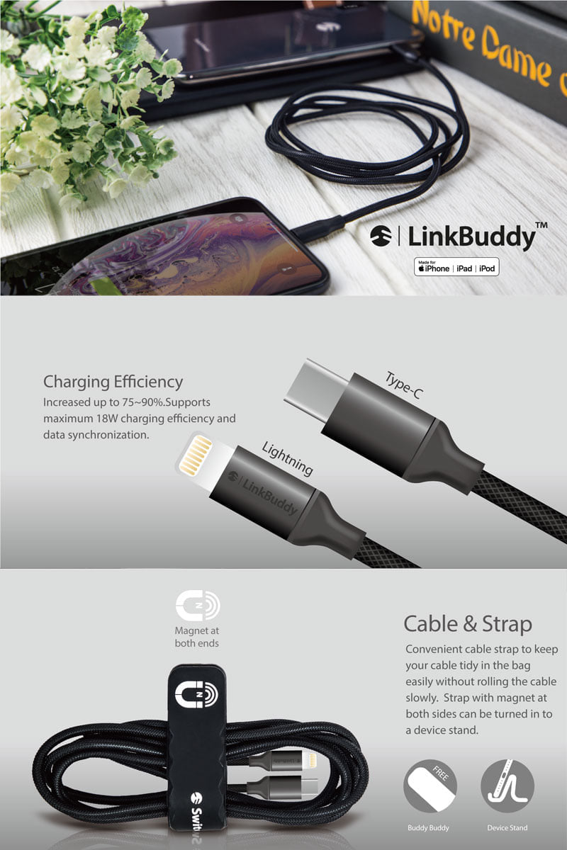 SwitchEasy LinkBuddy MFI PD 18W Type-C (USB-C) to Lightning Charging Cable