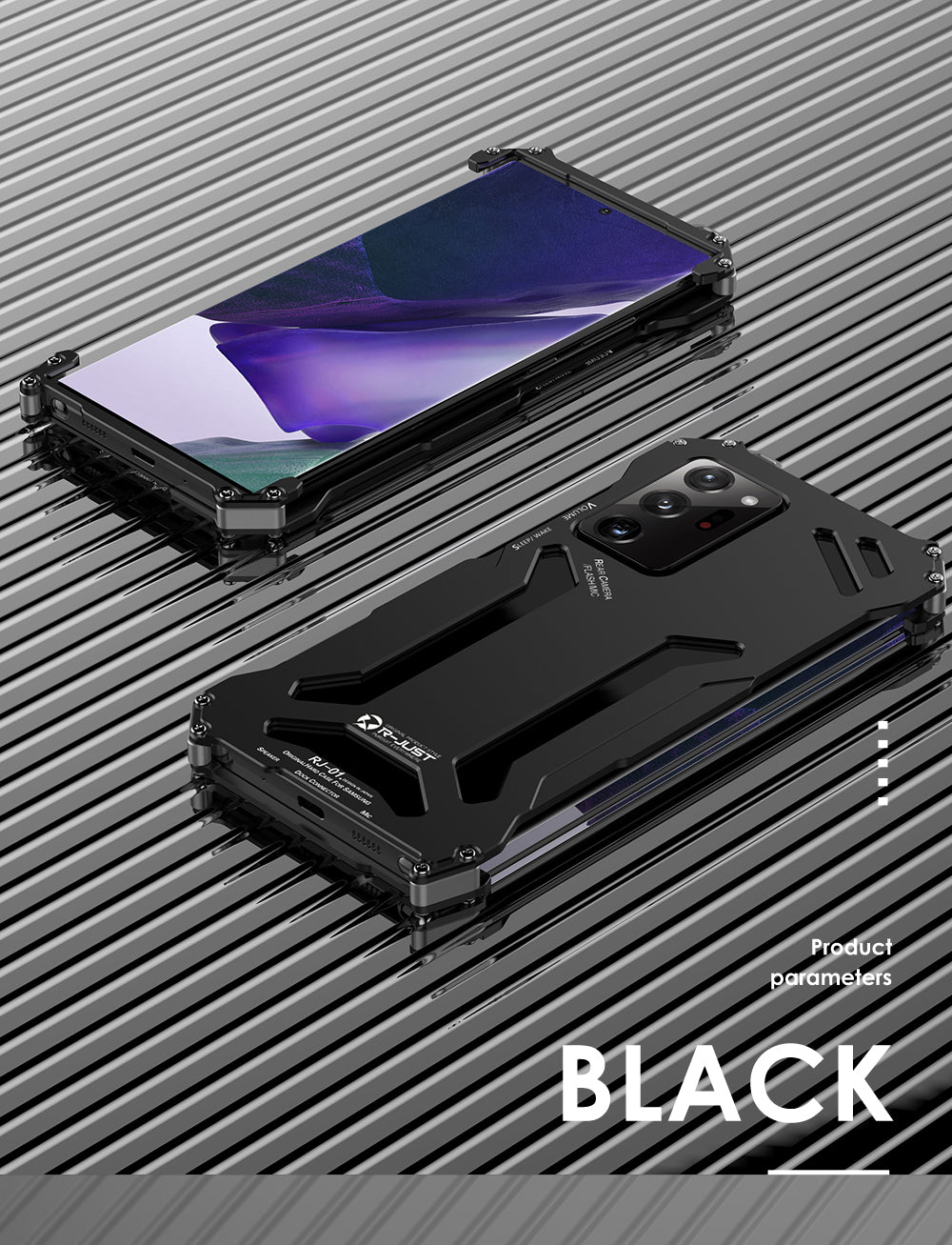 R-Just Gundam Aerospace Aluminum Contrast Color Shockproof Metal Shell Outdoor Protection Case for Samsung Galaxy Note20 Ultra & Galaxy Note20