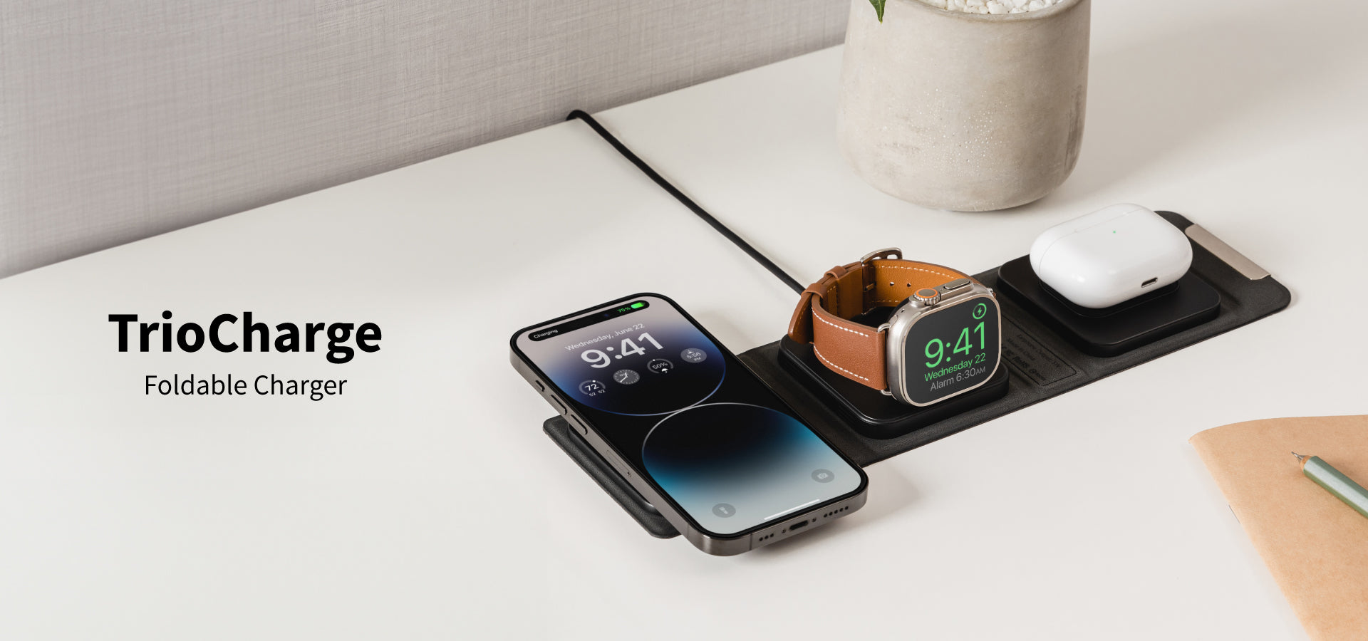 SwitchEasy TrioCharge 15W Fast Charging Portable Wireless Charger