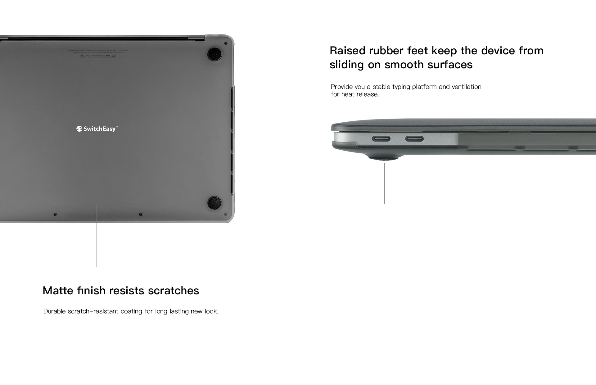 SwitchEasy NUDE Matte Surface Raised Rubber Feet Anti-Scratch Anti-Fingerprint Hard Shell Case for Apple MacBook Pro / MacBook Air