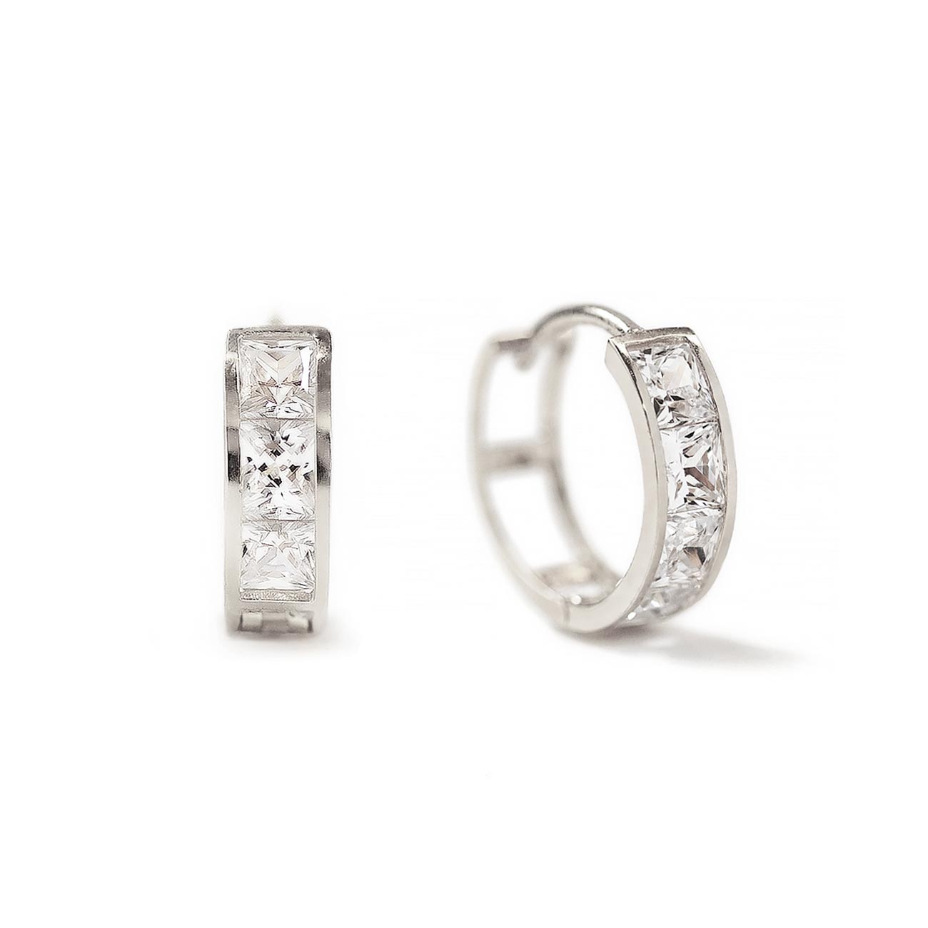 Princess Cut Gemstone Huggies White Zirconia