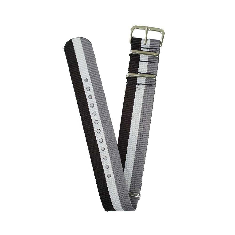 20mm Fabric strap (Black / Grey / White) with Silver Buckle