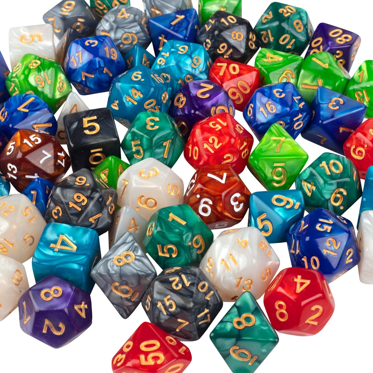 Monster Gaming Accessories: 10 Different Marble Color Gaming Dice Bulk Value Set (100)