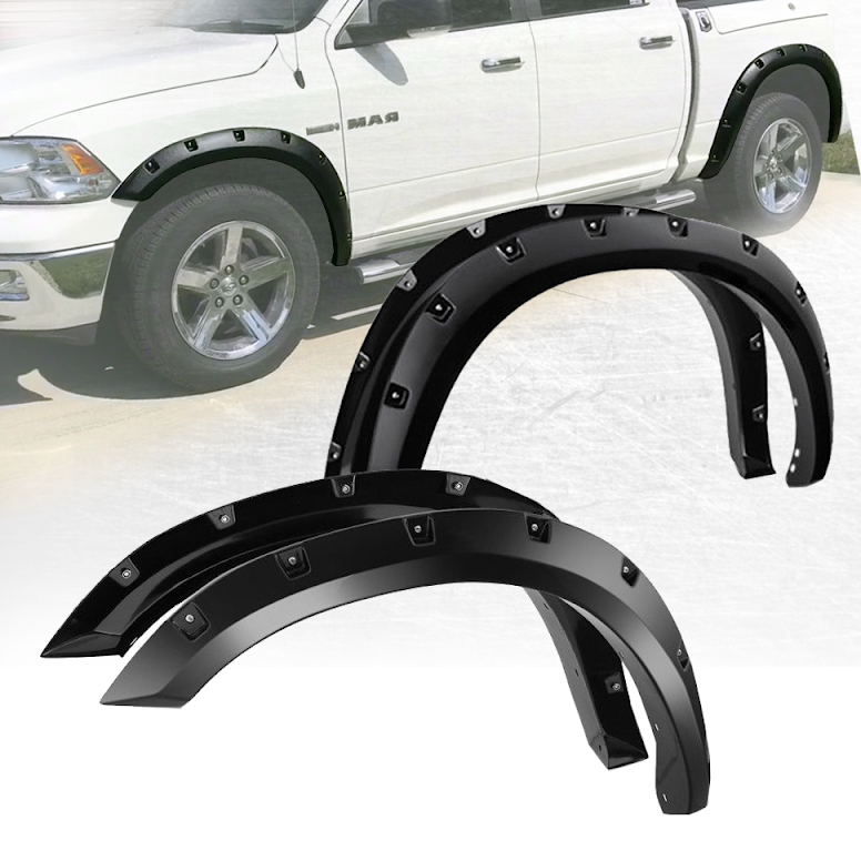 Pocket Cover Style Black Fender Flares 4pcs Fiberglass 2009-18 Dodge Ram 1500