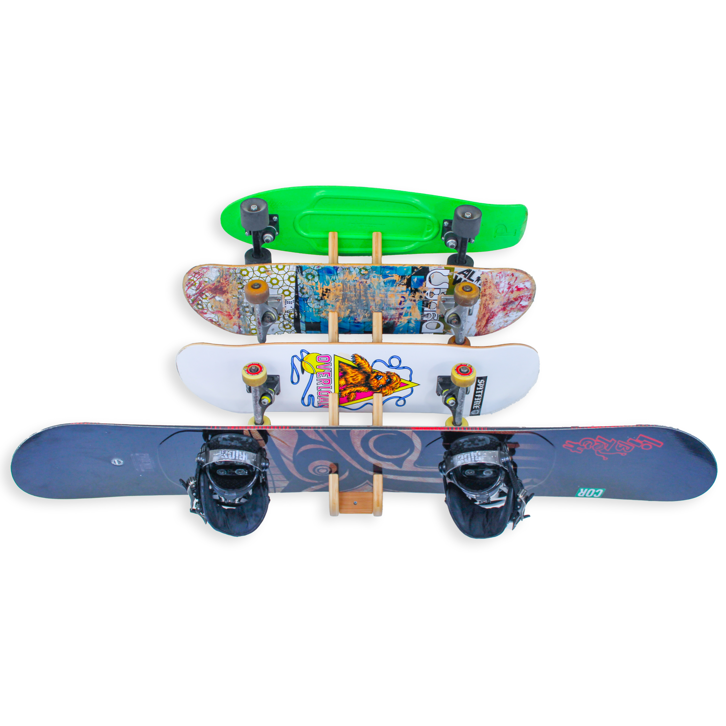 Four-Board Skateboard and Snowboard Bamboo Wall Rack