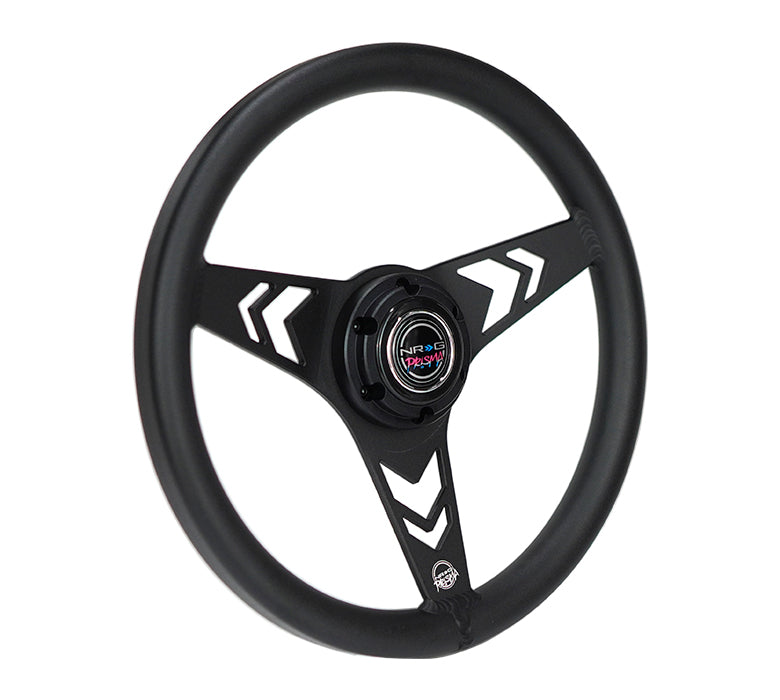 NRG Innovations x Prisma Lab - Aluminum Steering Wheel - Black w/Arrow Cutout Spokes