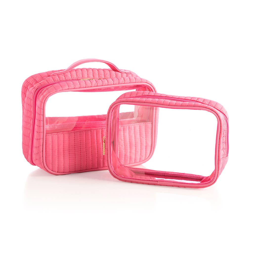 EZRA SET OF 2 CLEAR COSMETIC CASES: Pink
