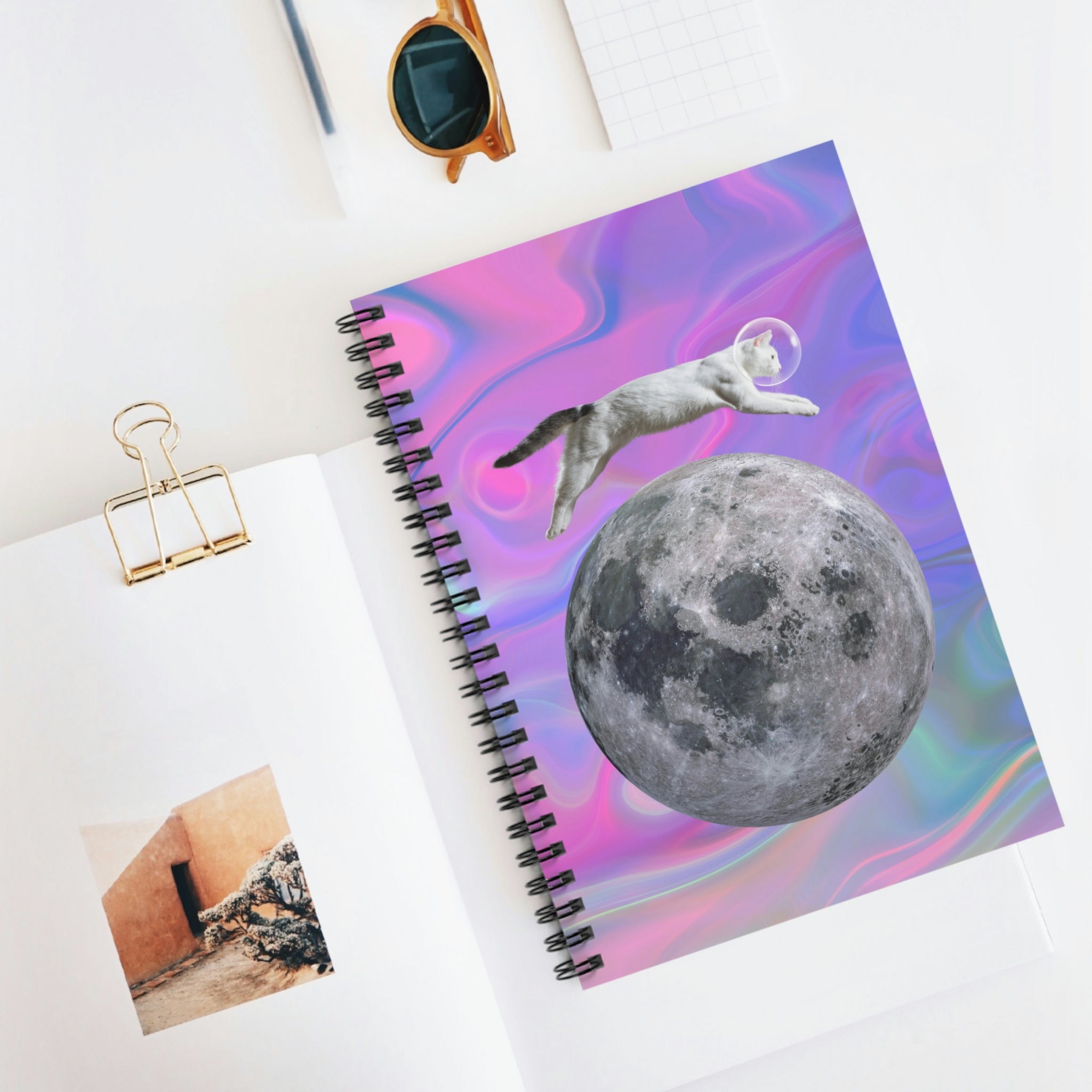 Astronaut Cat Jumping Over Moon Mouse Pad Spiral Notebook