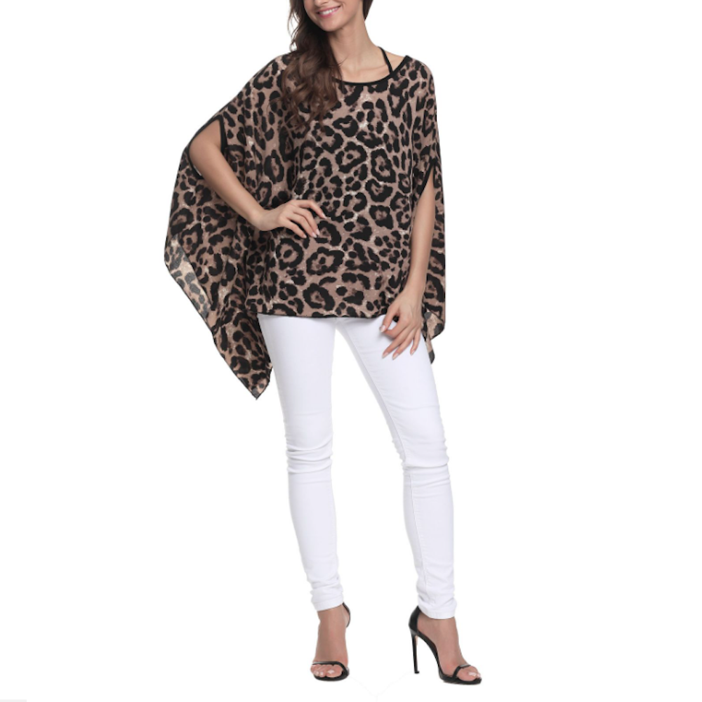 Womens Leopard Print Batwing Chiffon Top