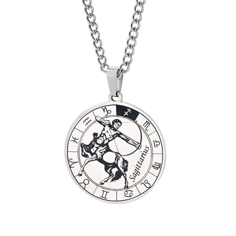 Unisex Horocope Round Pendant Necklace