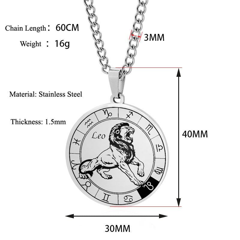 Unisex Horocope Round Pendant Necklace