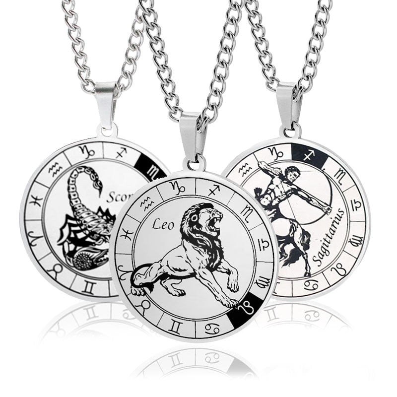 Unisex Horocope Round Pendant Necklace