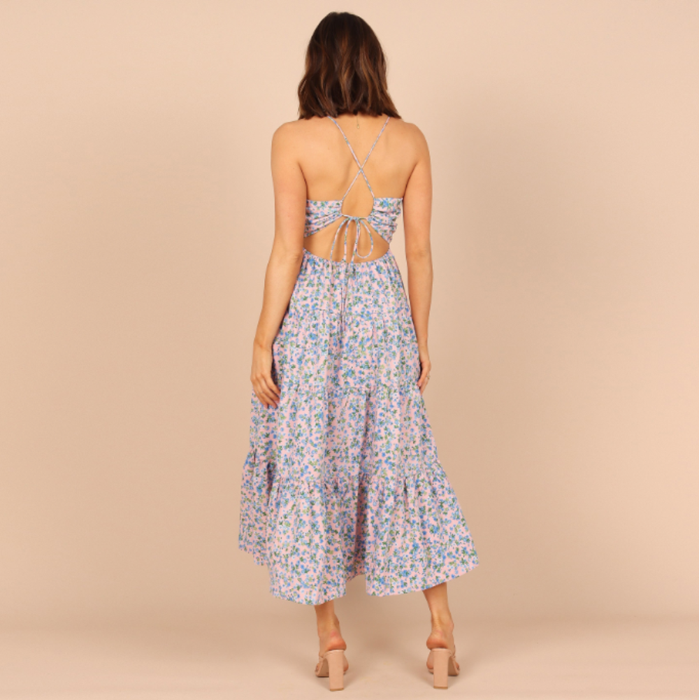 Womens Sweetheart Open Back Floral Dress