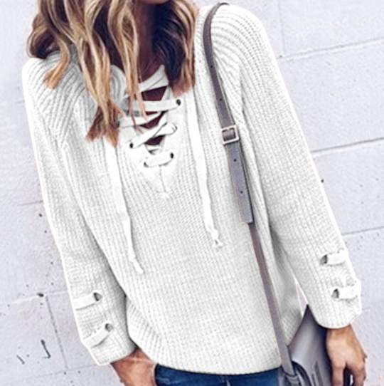 Women Casual Lace Up Sweater