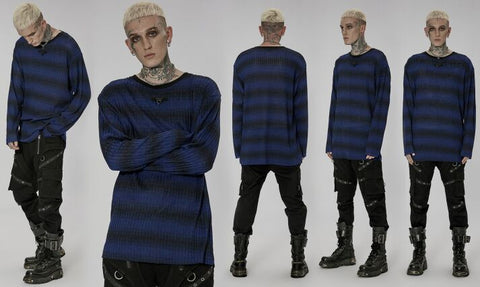 Męski dwukolorowy sweter w paski w stylu punk