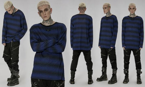 Men's Punk Double Color Striped Sweater