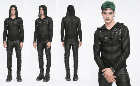 Men's Punk Striped Sheer Hoodies