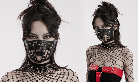 Women's Punk Rivets Nailed Stitch Faux Leather Mask
