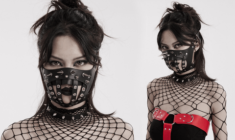 Masque en faux cuir à points cloués et rivets punk pour femmes