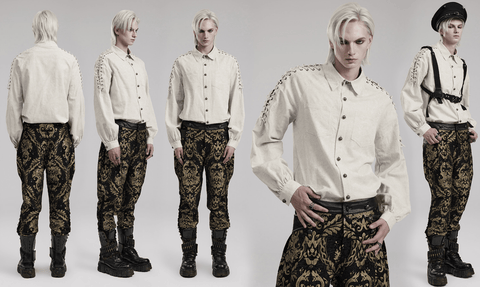 Men's Gothic Straps Puff Sleeved Shirt