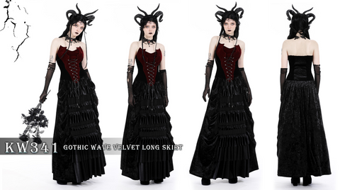 Women's Gothic Strappy Ruffled Layered Velvet Skirt