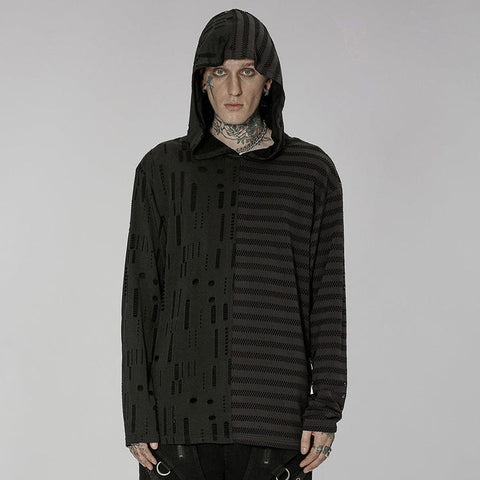 Men's Gothic Striped Splice Ripped Hoodies