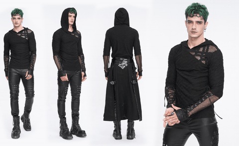Men's Punk Lace-up Mesh Splice Hoodies