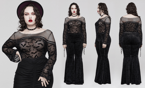 Damen-Gothic-Fledermaus-Mesh-Shirt in Übergröße