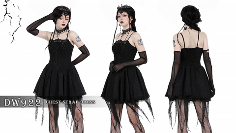 여성용 고딕 불규칙 셔링 슬립 드레스