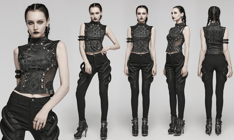 Women's Punk Mesh Ring Cutout Tank Top