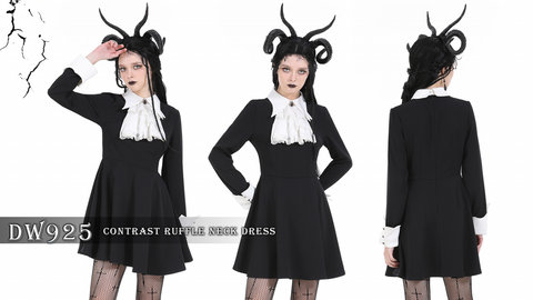 Women's Gothic Turn-down Collar Double Color Ruffled Dress