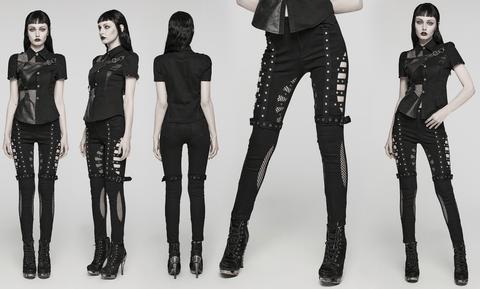 Women's Punk Cutout Mesh Eyelet Jeans