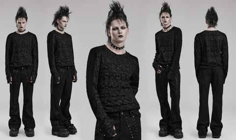 Men's Gothic Mesh Splice Long Sleeve Shirt